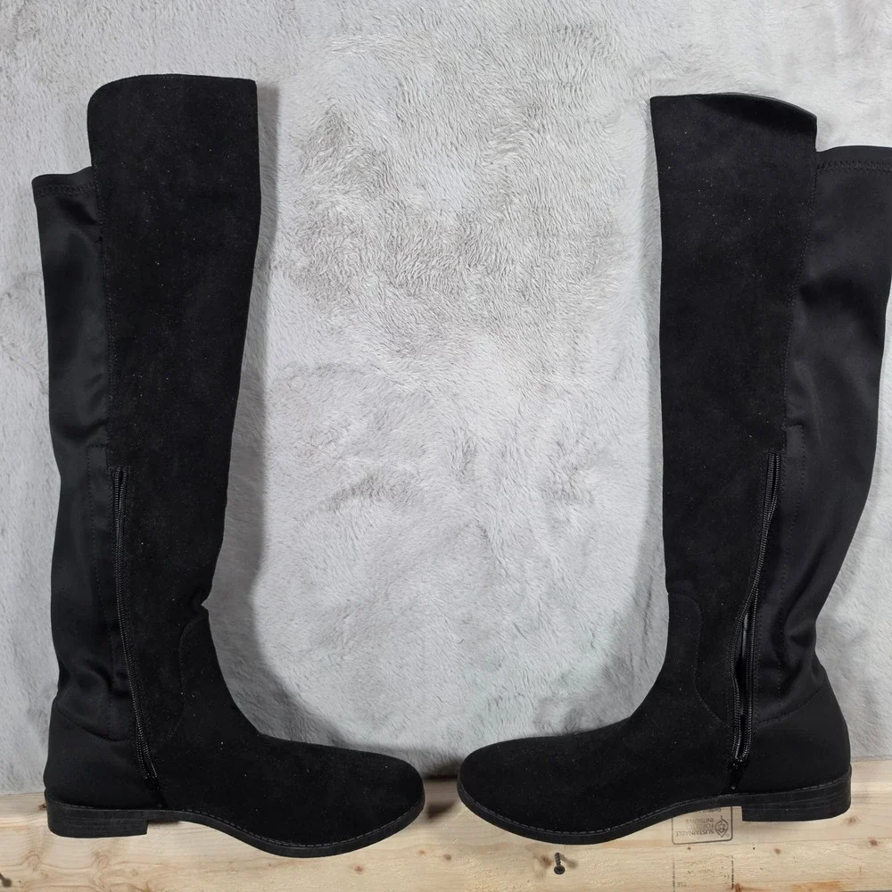 Womens Over The Knee Boots Black Faux Suede Stretch Thigh High Boots Size 11